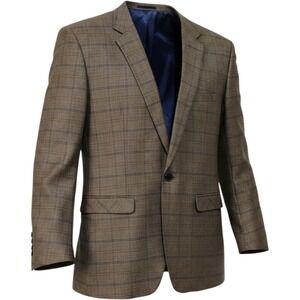 Kudoro Mens Brown Plaid One Button Blazer Sport Coat Jacket XL Blue